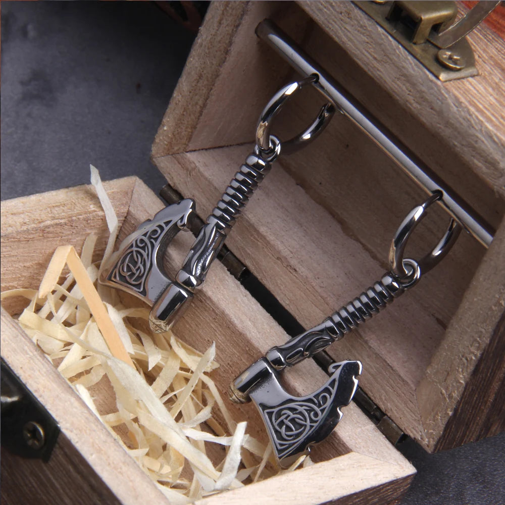 Vikings Jewelry Hip Hop Punk Viking Axe Drop Earrings Fashion Celtic Knot Rune Amulet Earrings Rock Biker Boys Stainless Steel