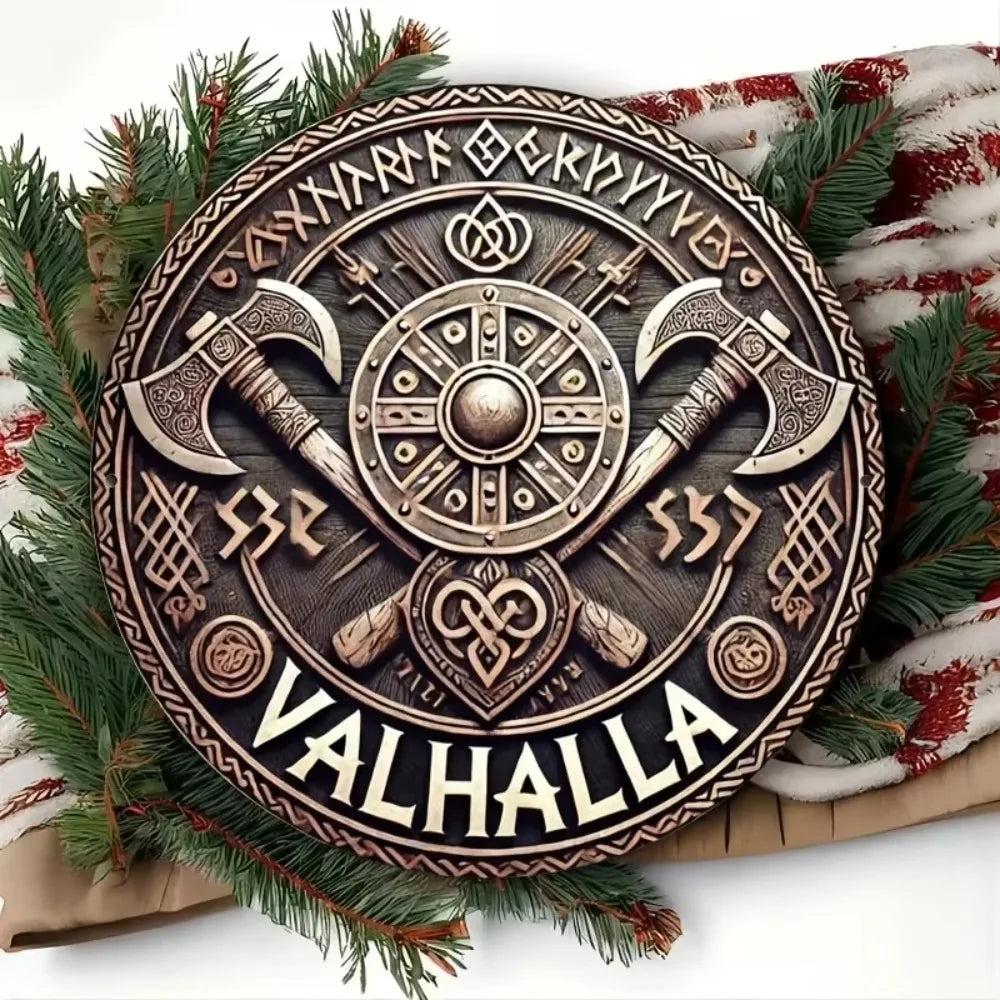 Vintage Iron Sheet Painting - Viking Mythology Circular Logo|Retro Style Wall Art, Timeless Decor with a Dash of Viking Elegance