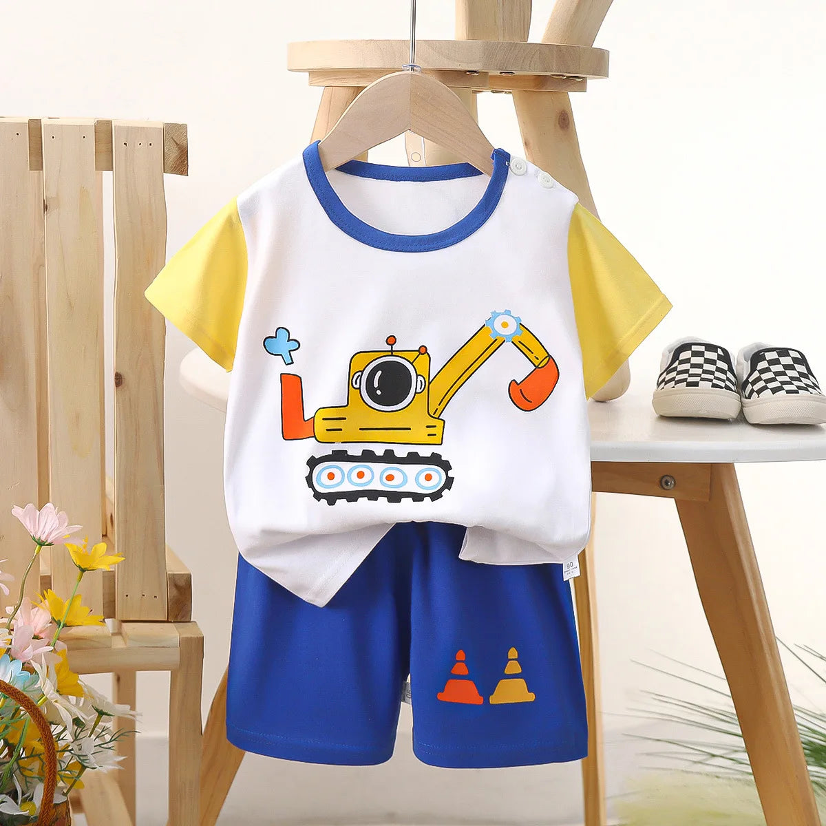 1 Sets Pure Cotton Kids Cartoon Clothing Summer Baby Fashion Short Sleeve Suits Boys Girls T-Shirts+Shorts Children Outfits