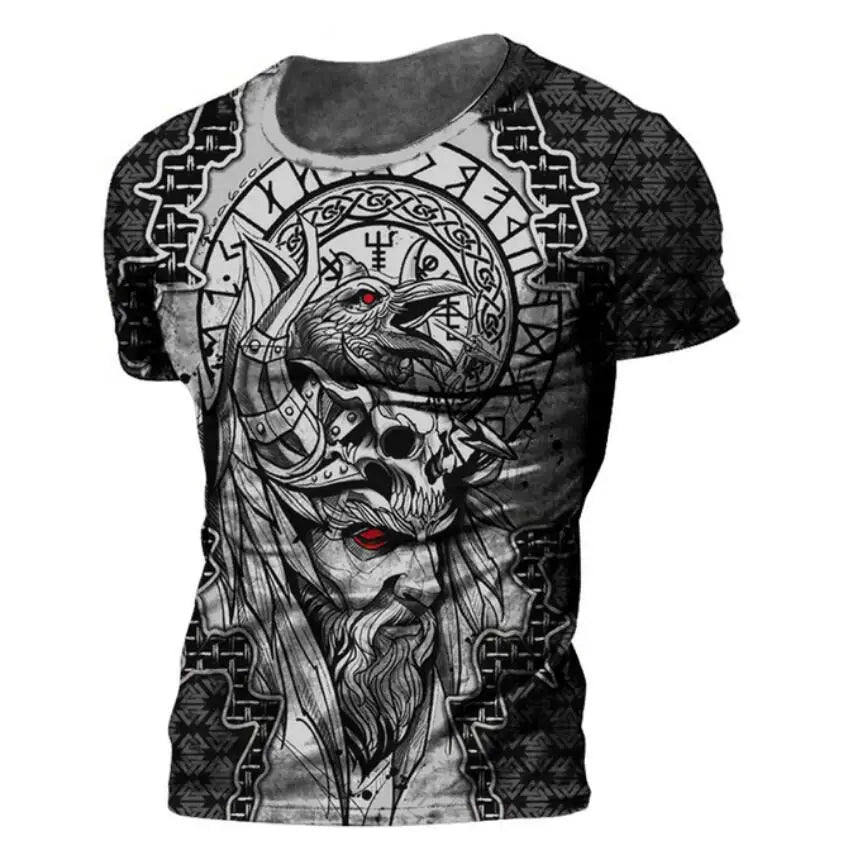 Summer 2022 Viking Mystic Ancient Symbol Charm with Men's Printed T-shirt O Neck Short Sleeve Oversized Loose Street Casual Top