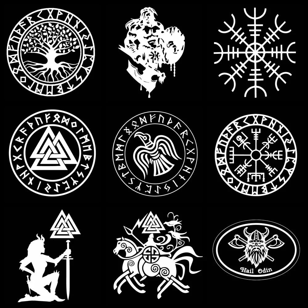 15cm Cartoon Viking Rune Fun Personality Car Window Body Cover Scratches Stickers Stylish, Cute, Exterior Parts PVC Accessories