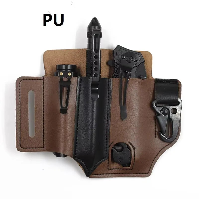 Tool Pocket Multifunctional Storage Wear Resistant Durable Outdoor Camping Sports Pocket Tool Leather Case Flashlight Cover