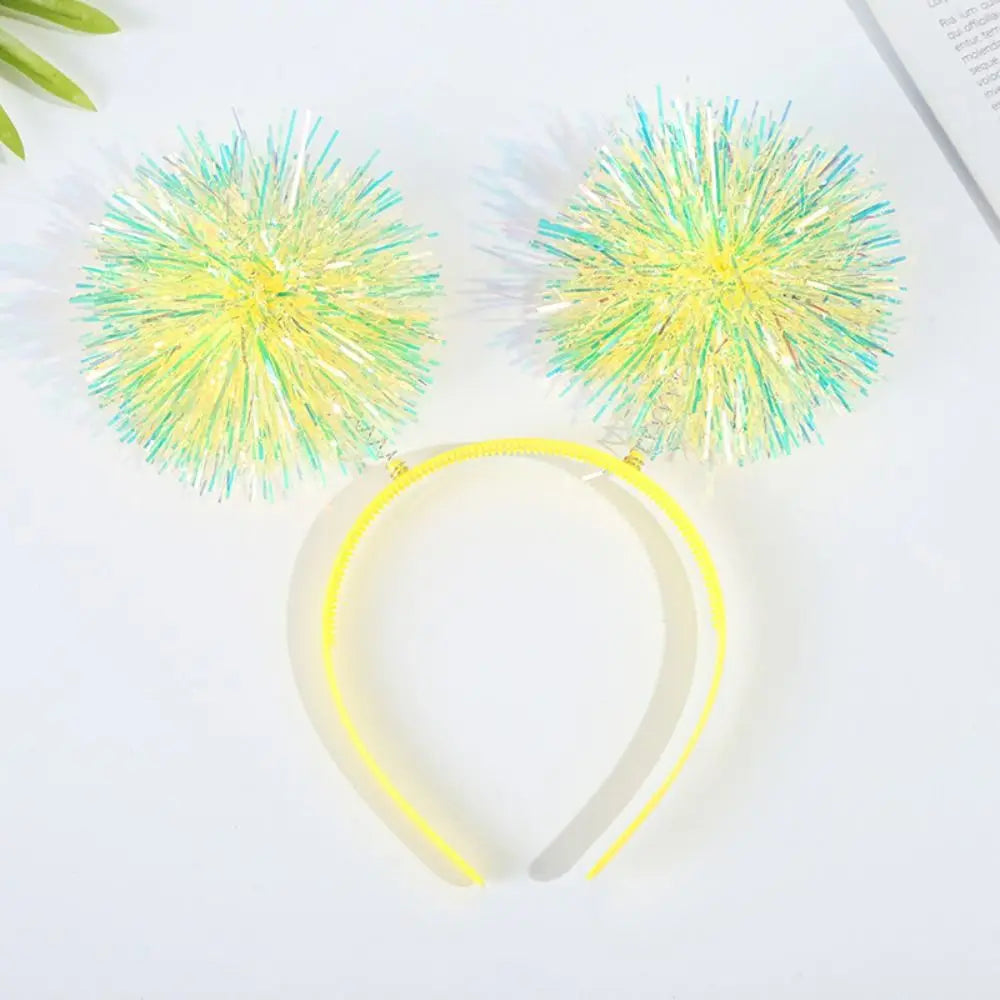 Trendy Bling Pom Pom Headband Cute Giltering Tinsel Headband Colorful Pompom Ball Headband Women Girls Pink