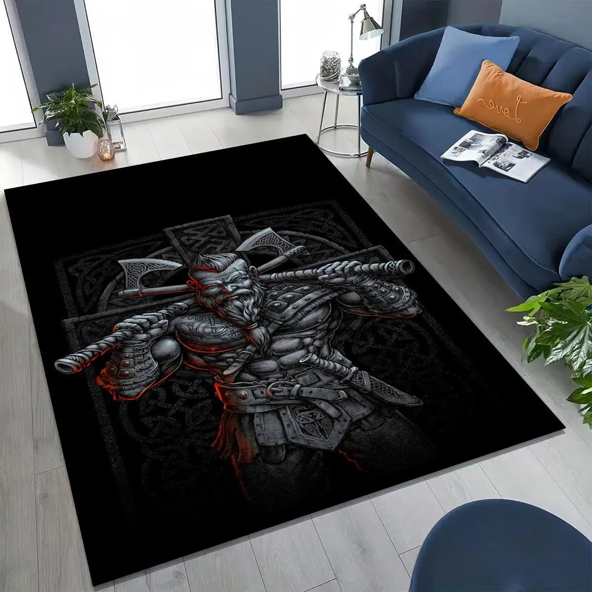 Nordic Viking Warrior Symbol Valhalla Valknut Rune Moto Rug for Bedroom Living Room Sofa Home Doormat Decor,Non-slip Floor Mat