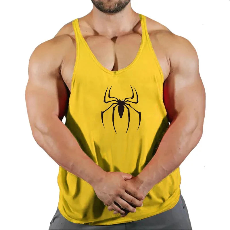 Spider Print Fitness Tank Top Fitness Shirt Muscle Men's Single Tank Top Men's Sleeveless Sweatshirt Men's Tops Fitness Clothing