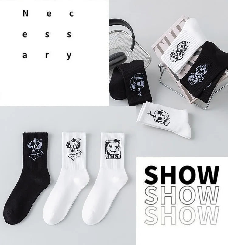 Men's graffiti funny socks, oversized socks, clown spray painted black and white socks