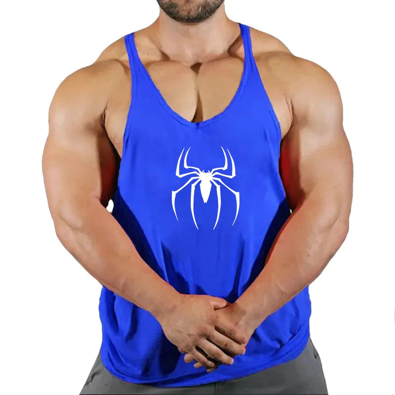 Spider Print Fitness Tank Top Fitness Shirt Muscle Men's Single Tank Top Men's Sleeveless Sweatshirt Men's Tops Fitness Clothing