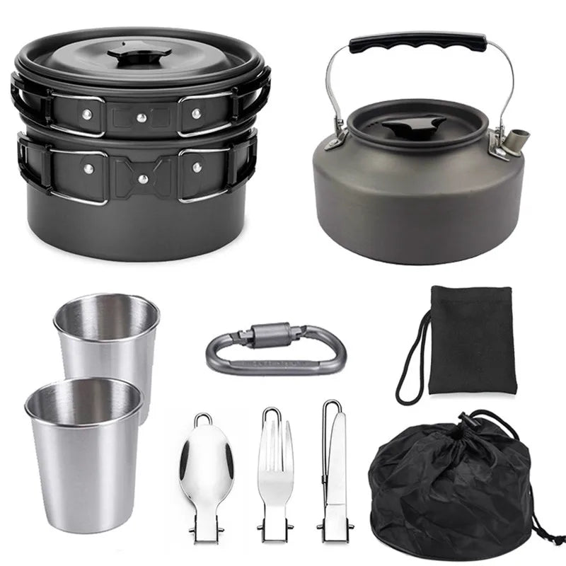 Sevenstar High Quality 2-3 Person Hiking Accessories Portable Outdoor Camping Kettle Pot Set With Swivel Carabiner