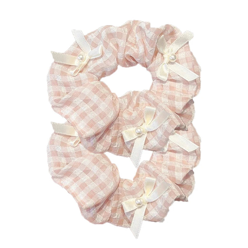 Sweet Satin Checkerboard Bow Hair Tie Women Ponytail Cute Hair Ring Fashion Hair Accessories