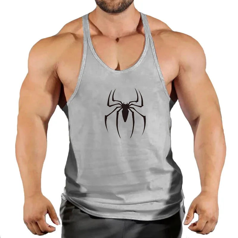 Spider Print Fitness Tank Top Fitness Shirt Muscle Men's Single Tank Top Men's Sleeveless Sweatshirt Men's Tops Fitness Clothing