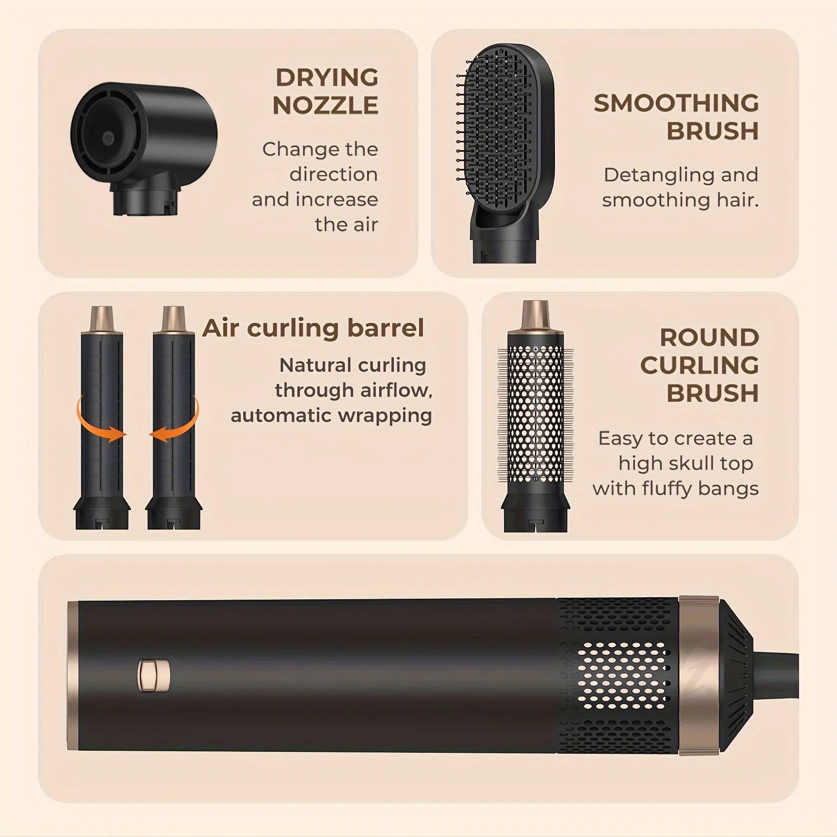 Hair Dryer Brush 5 in 1 Blow Dryer Brush Negative Ionic Hot Air Brush Electric Hair Dryer with Comb for Fast Drying Curling