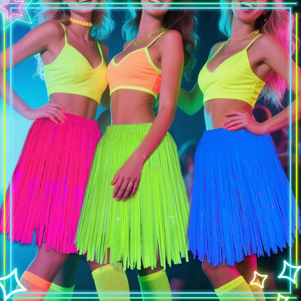50cm Fluorescent Tinsel Skirts | Adult & Kids' Dance Performance Half-Skirts | Halloween Neon Party Decor & Fringe Dresses