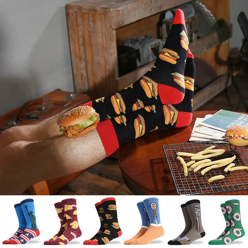 Men's Hip Hop Harajuku Socks Shark Clown Skateboarding Oil Painting Animal Mid-cut funny socks