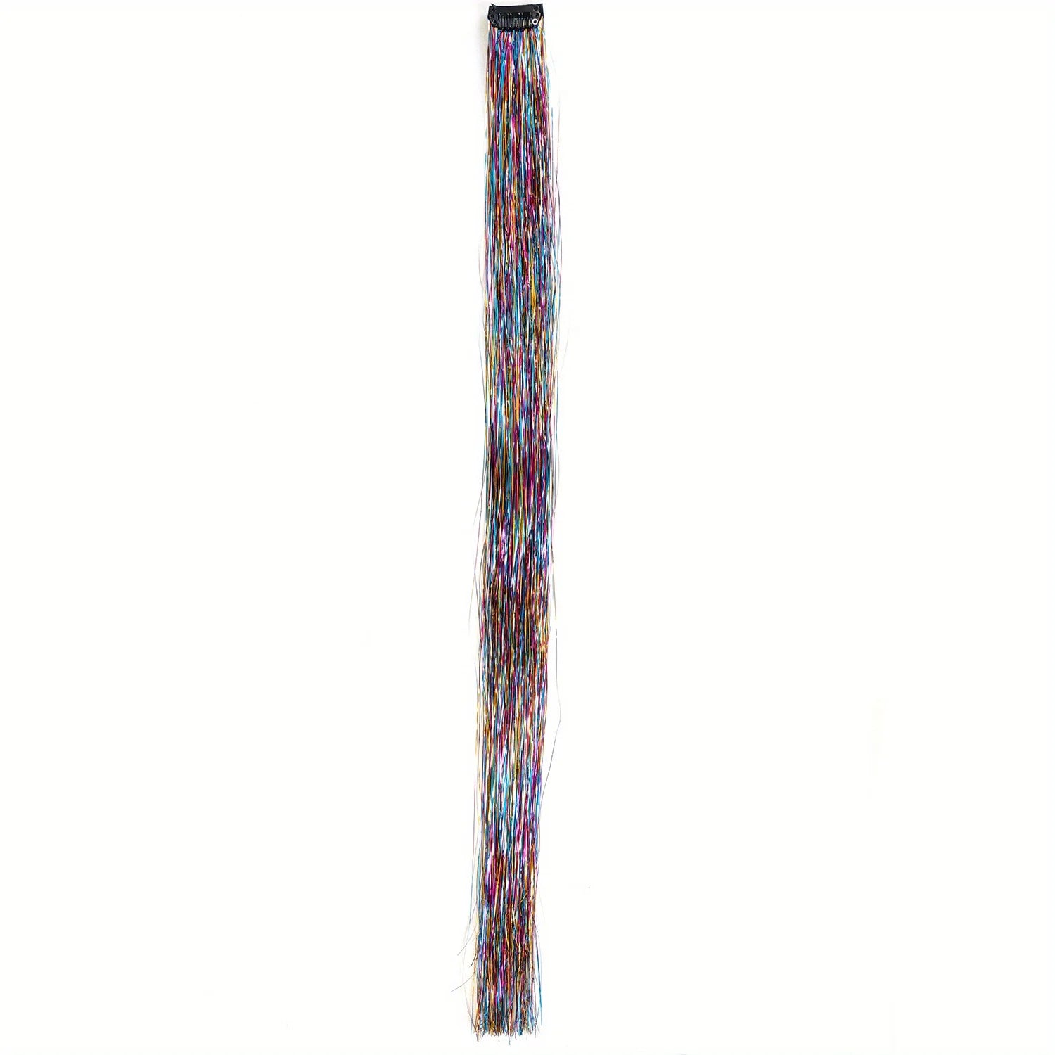 Clip In Hair Tinsel, Fairy Hair Tinsel Kit 22 Inches Glitter Colorful Clip On Tinsel Hair Extensions for Girls Hair Accessories