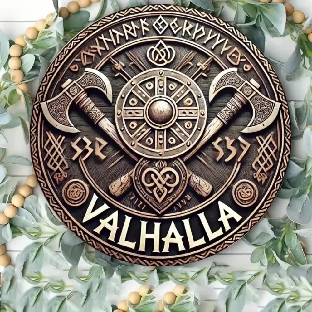 Vintage Iron Sheet Painting - Viking Mythology Circular Logo|Retro Style Wall Art, Timeless Decor with a Dash of Viking Elegance