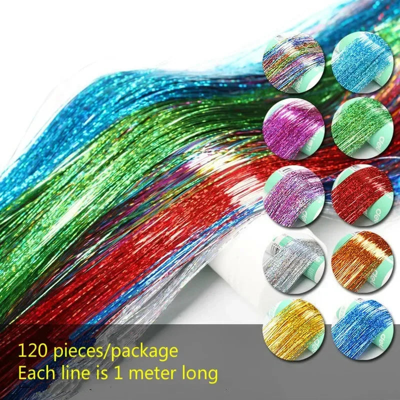 1 Pc Sparkle Tinsel Shiny Hair Tinsel Hair Extensions Dazzles Women Hippie for Braiding Headdress Hair Braiding Tools Long 100cm