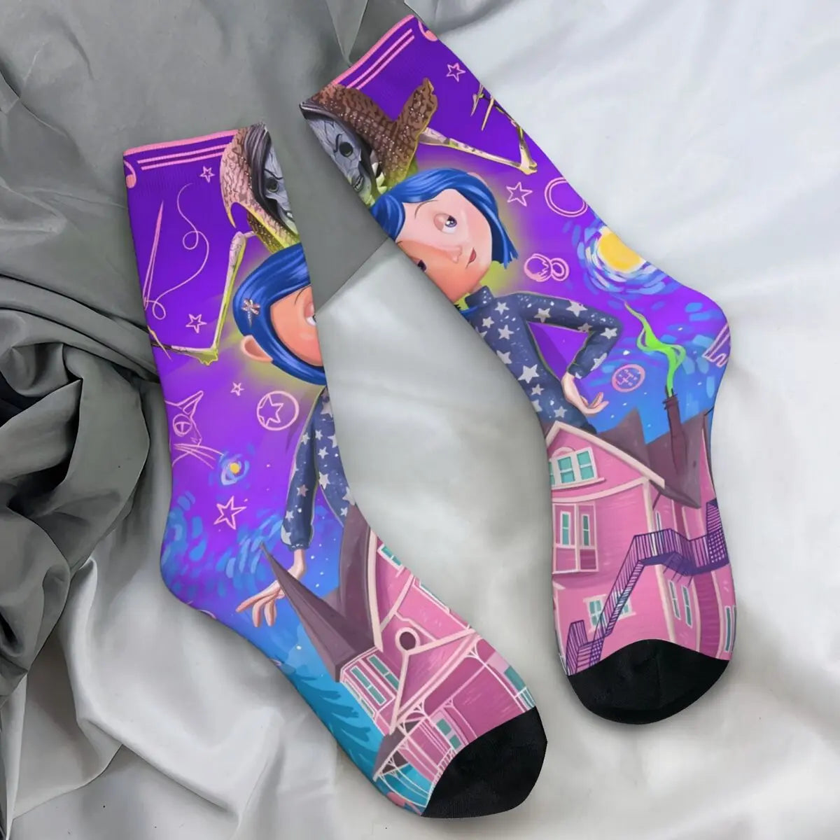 Coraline Horror Movie Stockings Design Funny Socks Autumn Non Skid Socks Couple Running Medium Soft Socks