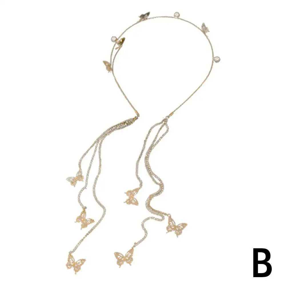 Tassel Butterfly Hair Accessories Crystal Pearl Headband Headdress Butterfly Headband Woman Tiara Hair Hoop For Girl's Headband