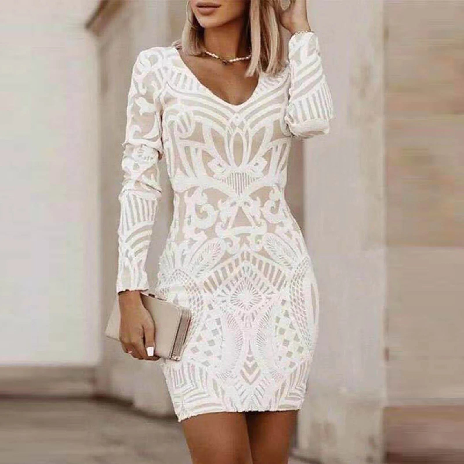 White Dress For Women Casual Sexy V-neck Packed Hip Dresses Women Clothing 2022 Wedding Retro Sundress Midi Dress For Women