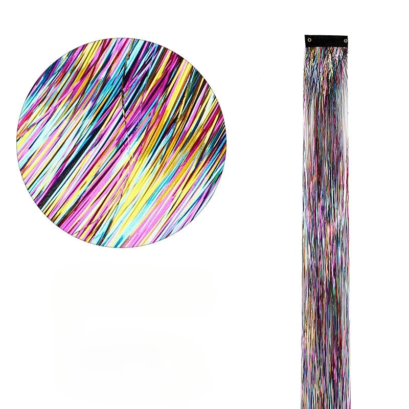 93cm Glitter Hair Tinsel Extension with BB Clips Laser Gold Silver Tinsel Hair Braided Girls Headwear Braiding Hair Decor Tools