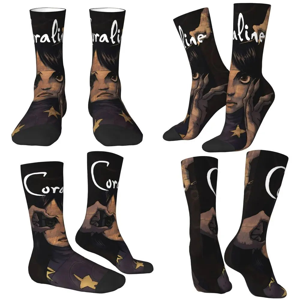 Coraline Horror Movie Stockings Design Funny Socks Autumn Non Skid Socks Couple Running Medium Soft Socks