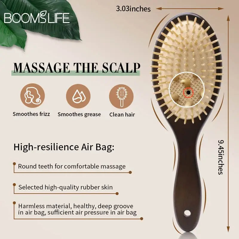 Black Wood Hair Brush Women Head Scalp Massage Detangling Hairbrush Wide Tooth Hair Comb Airbag Hair Loss Improve Scalp Tool