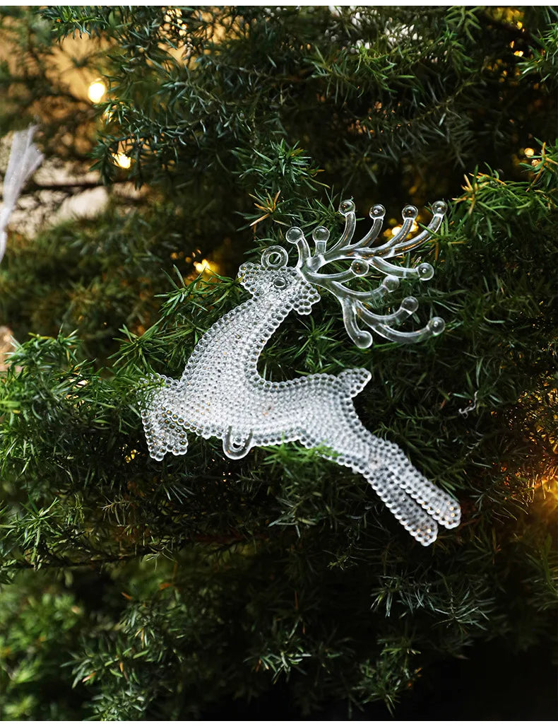 3pcs 2025 Christmas Decorations Christmas Transparent Snowflake Pendants Christmas Tree Home Decorations
