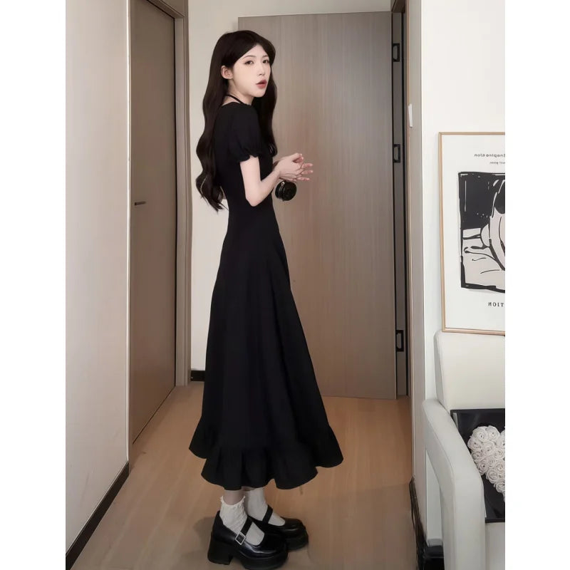 Women's Fashion 1 Dress Four Wear Method Lady Graceful Retro Square Collar Short Sleeve Black Dresses 2025 New Dinner Party Gown