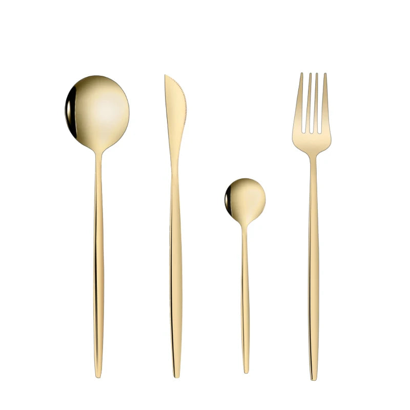 4Pcs Golden Cutlery Set Stainless Steel Knife Fork Spoon Tableware Flatware Set Festival Kitchen Dinnerware Gift