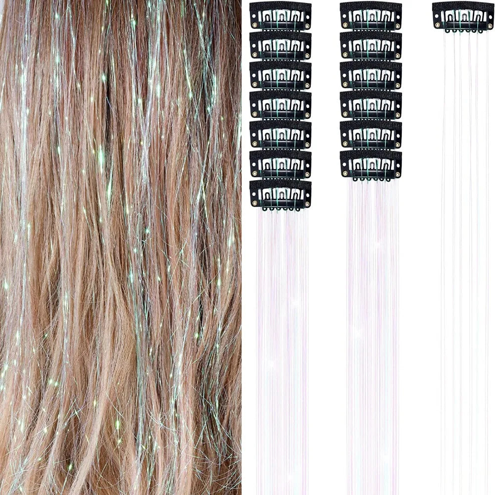 Fashion Highlights Clip Clip in Hair Extensions Colored Shiny Hair Tinsel Fairy Hair Synthetic Hair Highlights Girls