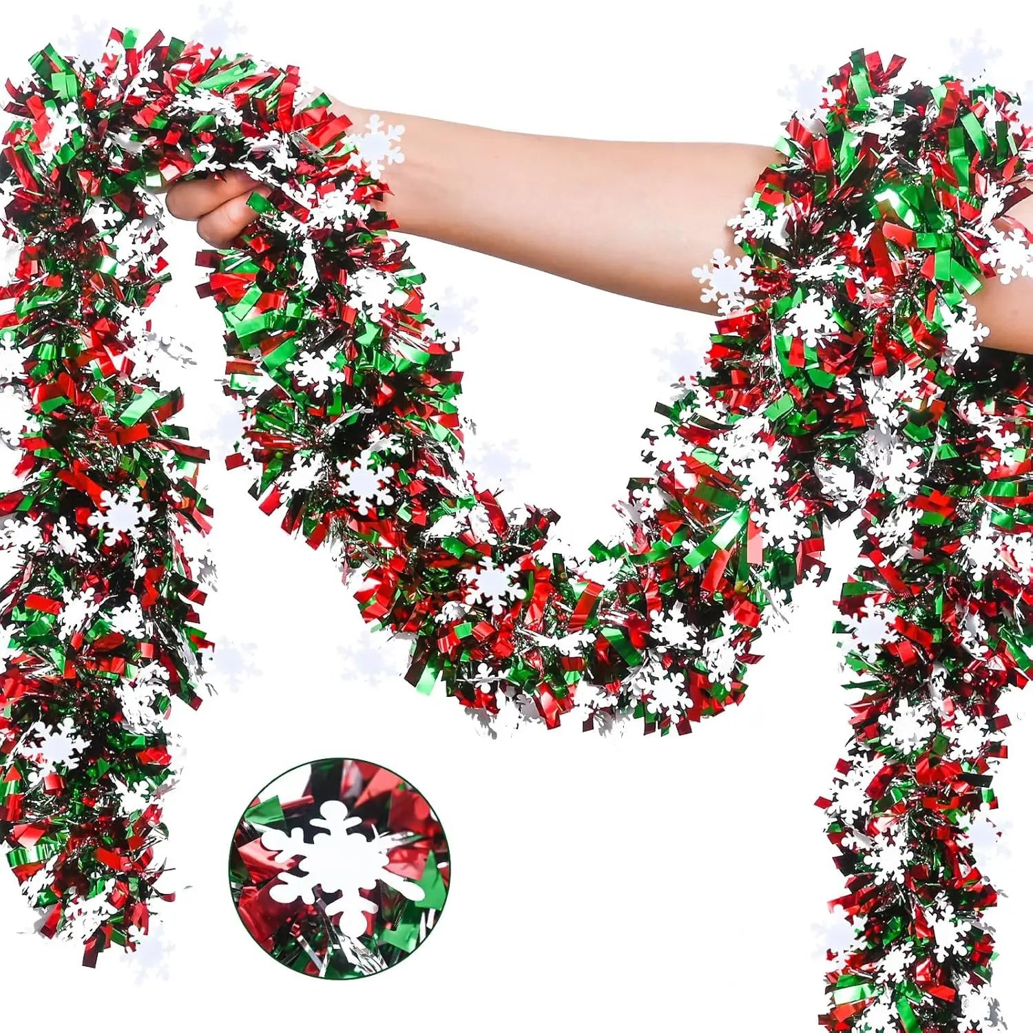 2M Christmas Snowflake Tinsel Garland Xmas Tree Decoration Christmas Metallic Twist Garland Ceiling Hanging New Year Party Decor