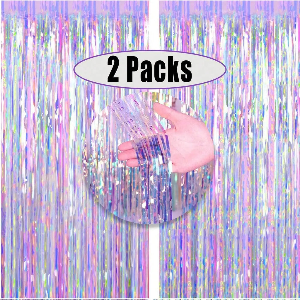 3.28ft x 6.56ft Shiny Corlorful Metallic Tinsel Foil Fringe Curtains Photo Booth Props for Engagement Shower Party Decorations