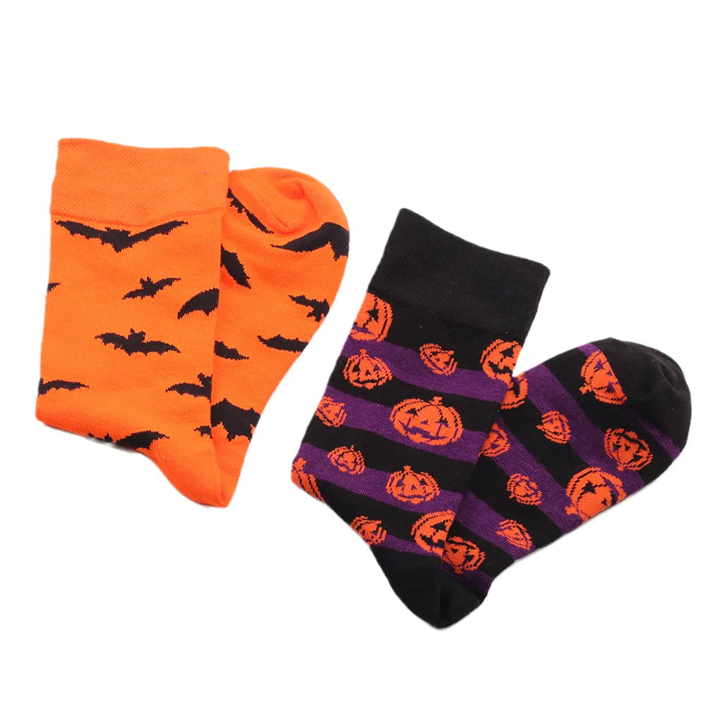 Halloween Socks Men Socks Pumpkin Devil Socks Cotton Socks Women Socks Wear-resistant Cartoon Socks Bat Socks