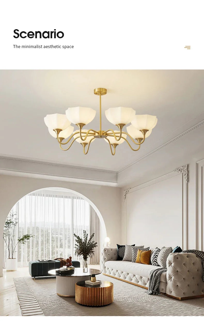 Light Luxury Cream Style Living Room Chandelier Bedroom Dining Room Brass Lamp Attic Lobby Hotel LED Home Lighting Decoration