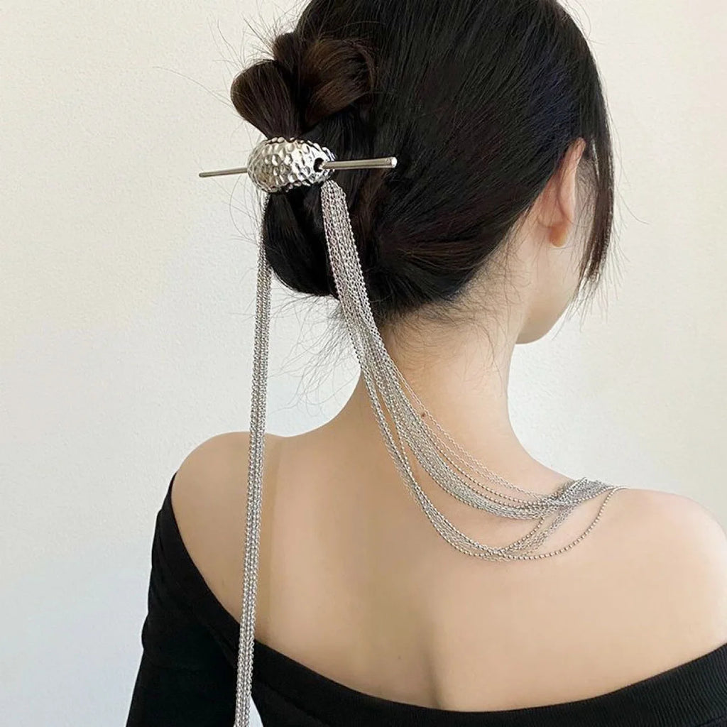 Long Tassel Hair Sticks Hairpin Chain For Women Silver Color Hair Bun Chopsticks Detachable Girls Bead Hair Accessories Jewelry