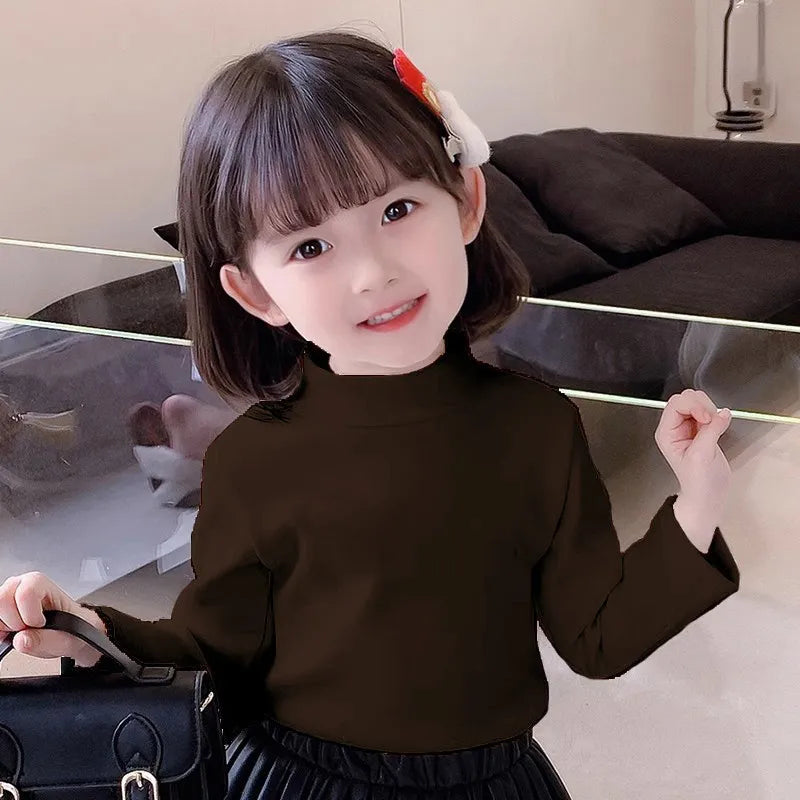 Children's Clothing Boys Girls Winter Thermal T-shirts Turtleneck Solid Long Sleeve Soft Warm Fleece Bottoming Shirts Kids Tops