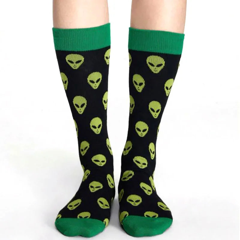 Men's hip hop harajuku socks polka dot alien skateboard checkered animal medium cut funny socks