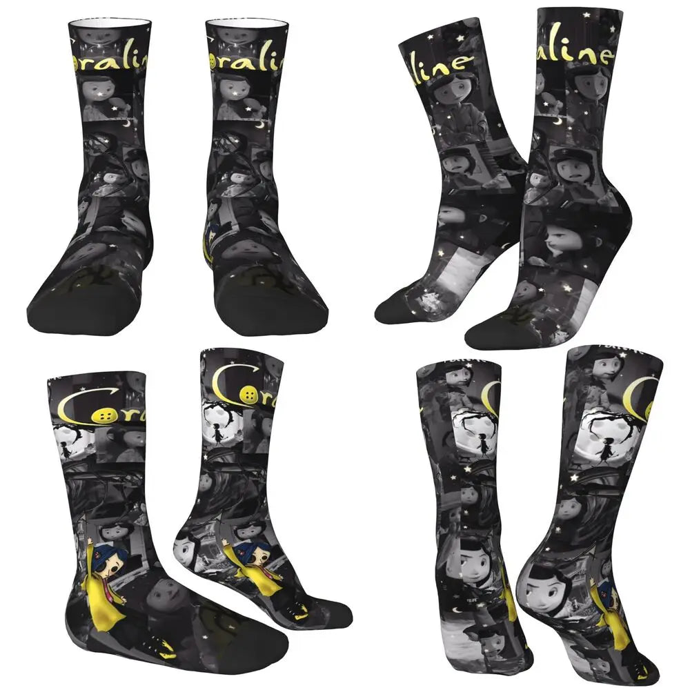 Coraline Horror Movie Stockings Design Funny Socks Autumn Non Skid Socks Couple Running Medium Soft Socks