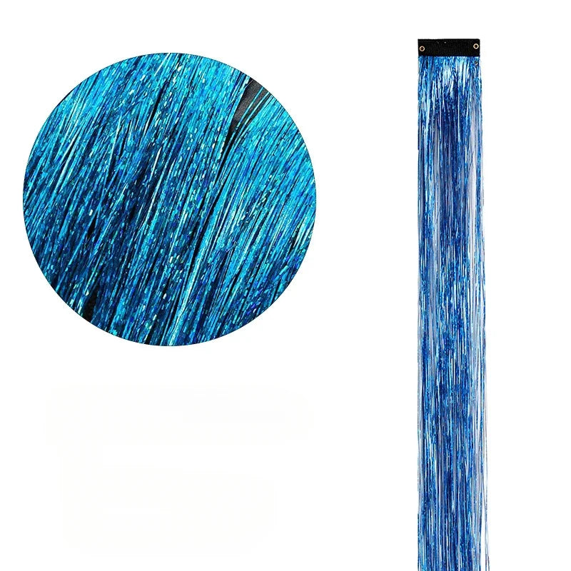 93cm Glitter Hair Tinsel Extension with BB Clips Laser Gold Silver Tinsel Hair Braided Girls Headwear Braiding Hair Decor Tools