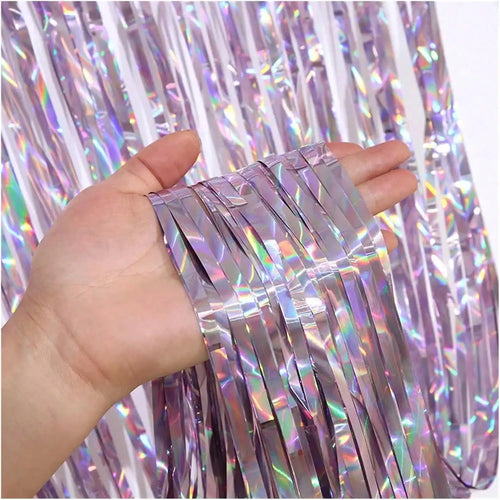 3.28ft x 6.56ft Shiny Corlorful Metallic Tinsel Foil Fringe Curtains Photo Booth Props for Engagement Shower Party Decorations
