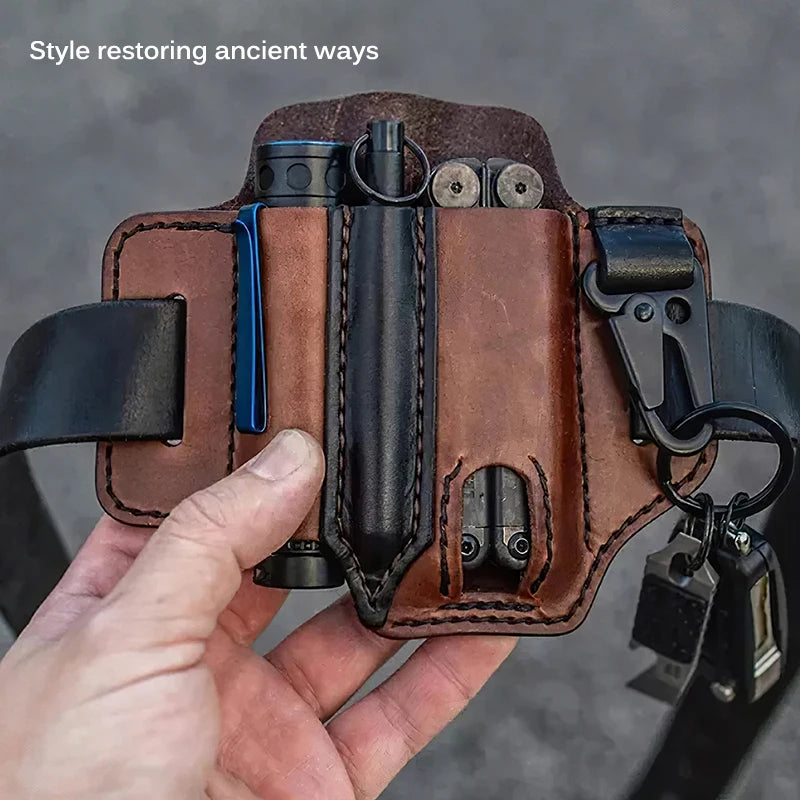 Tool Pocket Multifunctional Storage Wear Resistant Durable Outdoor Camping Sports Pocket Tool Leather Case Flashlight Cover