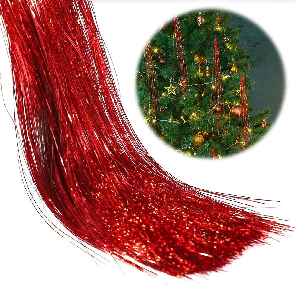 3000 Strands Christmas Tinsel Foil Fringe Garland Xmas Tree Decoration Gold Tinsel Icicles Iridescent Holiday Winter Party Decor
