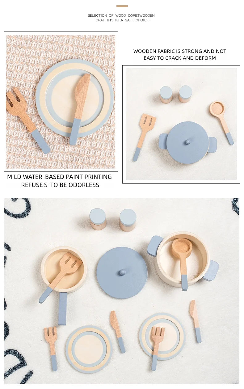 Wooden children's simulation kitchen toys, early education educational toys, simulation pots and pans, food, role-play chef