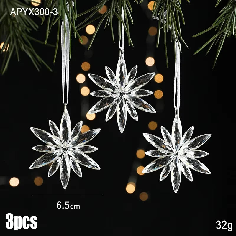 3pcs 2025 Christmas Decorations Christmas Transparent Snowflake Pendants Christmas Tree Home Decorations
