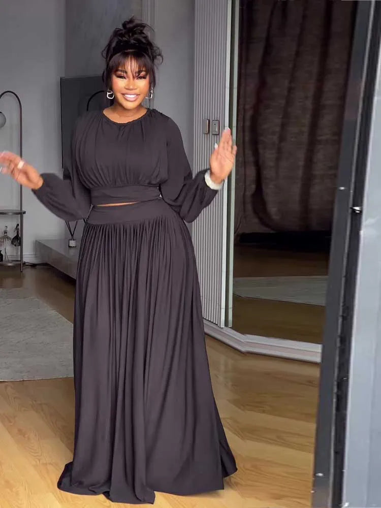 Female Clothing Autumn 2-piece Sets for Women Long Sleeve Top and Long Skirt Set Ladies Casual Dress Set Wholesale Dropshipping