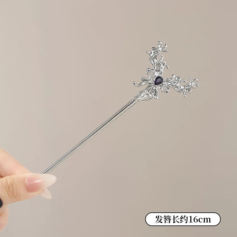 Elegant Flower Tassel Hairpin For Women Exquisite Neo-chinese Style Metal Hair Stick Girls Fashion Jewelry Hair Accessories