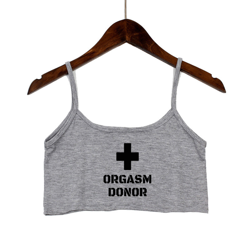 Women Clothing Sexy Tops for Women Fashion Tank Top ORGASM DONOR Letter Print Sexy Seamless Sleeveless Camis Backless Camisole