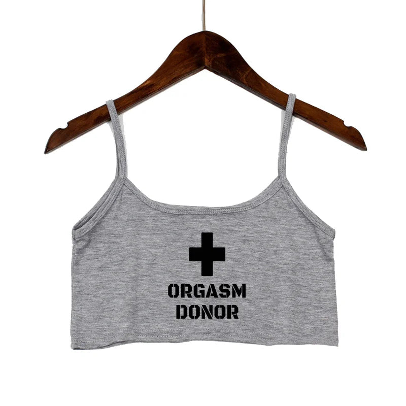 Women Clothing Sexy Tops for Women Fashion Tank Top ORGASM DONOR Letter Print Sexy Seamless Sleeveless Camis Backless Camisole