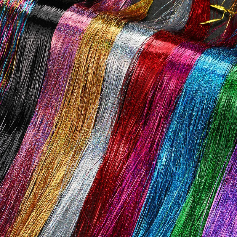 12pcs Synthetic Hair Tinsel Kit Heat Resistant Sparkling Shiny Tinsel Hair Lenth 36/48 inch 12 Colors Tinsel Strands Highlights