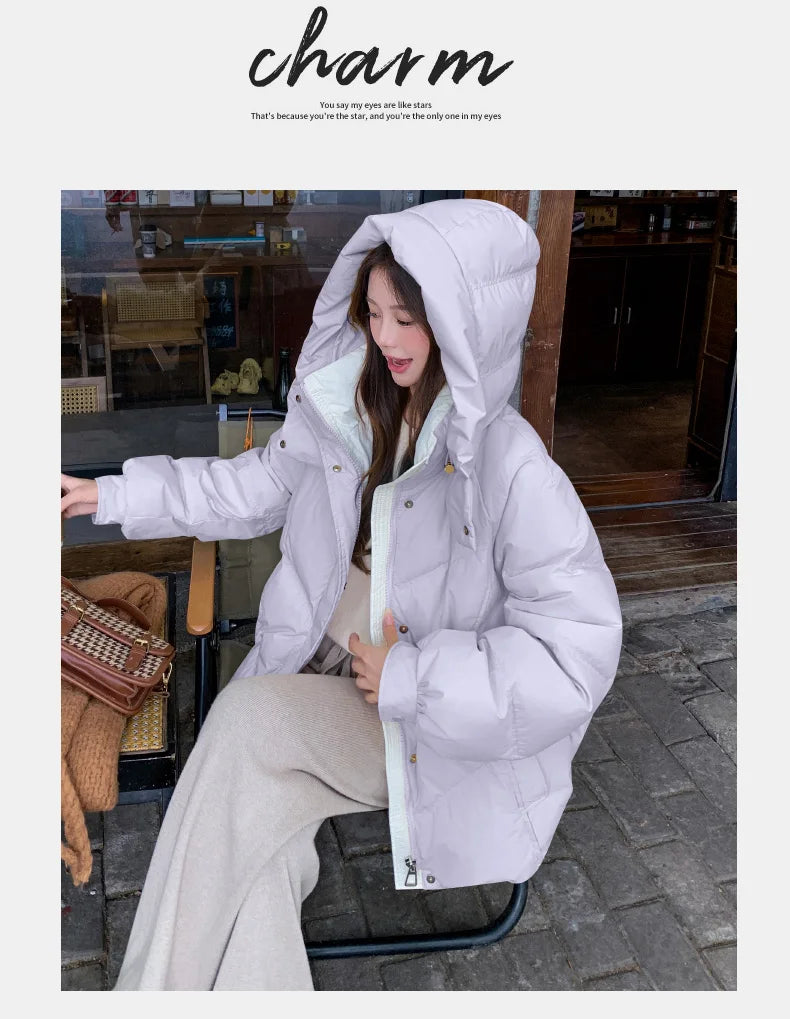 2025 Women Clothing Short Cotton Coat Winter New Style Loose Fit Thickened Petite Cotton Jacket Cold Protection Bread Parkas